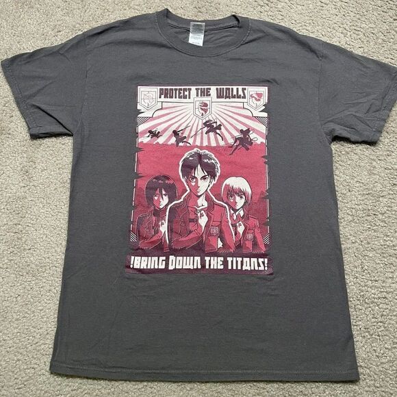 Attack on Titan Final Protect The Wall T-Shirt Mens Size Medium Gray Grey - Picture 1 of 7